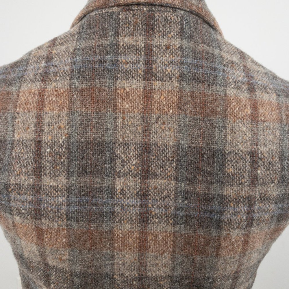 Vintage 70s S Tailored Wool Plaid Suit Vest Top - Picture 6 of 11